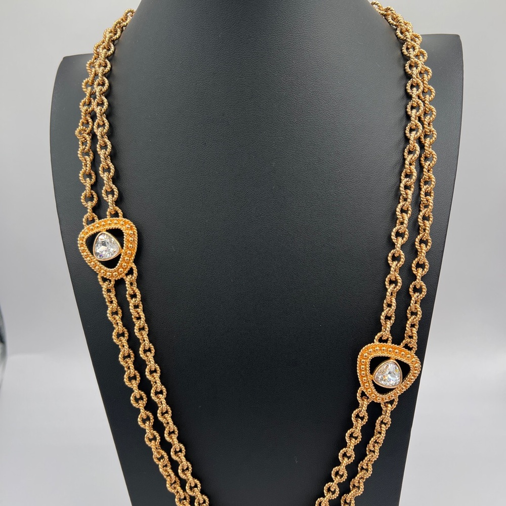 SWAROVSKI Swan Mark Gold Byzantine Chunky Necklace With Clear Crystals - Picture 7 of 7